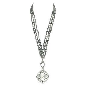 Chanel triple strand pearl strass crystal clasp CC pendant necklace